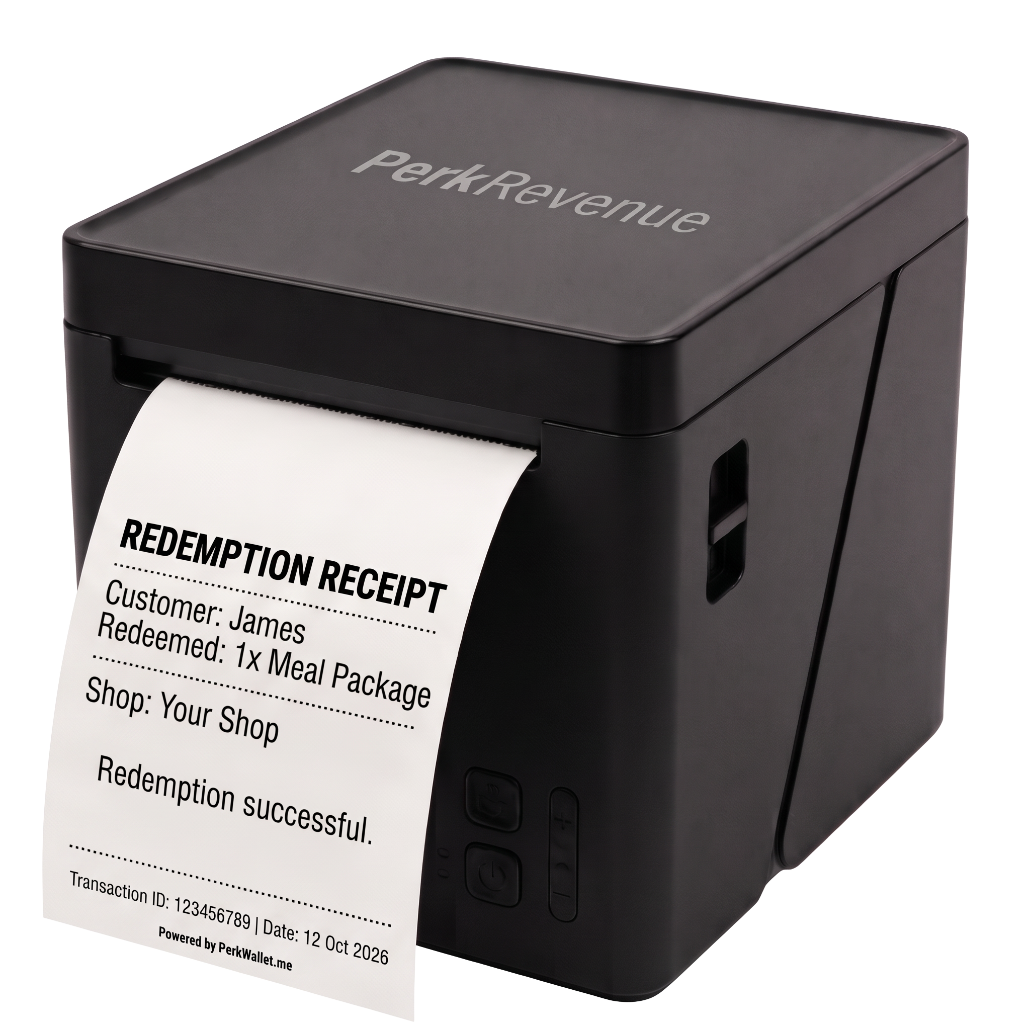 PerkRevenue internet-connected printer printing a verified receipt